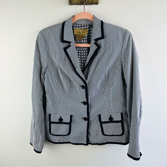 Peck & Peck Weekend Navy White Stripe Lined Jacket Size 6 - Picture 1 of 3